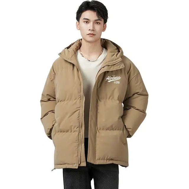 图兰朵 美式复古连帽加厚保暖舒简约字母印花适宽松百搭潮流高级感面包服外套棉服 男女同款