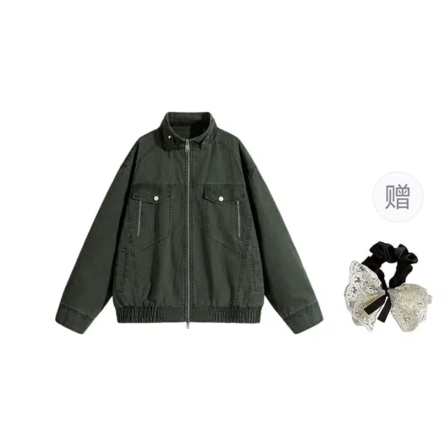 涂诗菲 韩版纯色简约时尚复古休闲气质潮流通勤百搭舒适宽松情侣装外套夹克 男女同款