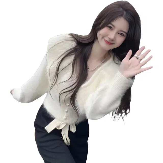 纤丝鸟 温柔风海军领开衫女软糯气质修身短款上衣针织衫 女款