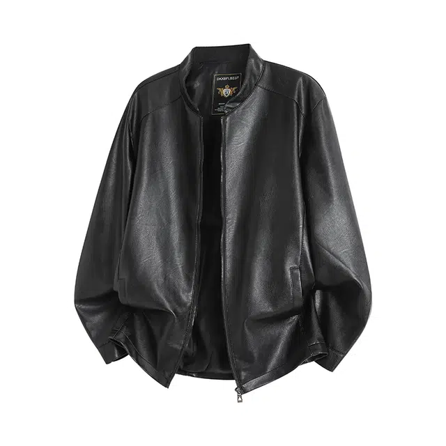 颂希尔 美式潮牌港风棒球领皮衣外套宽松春秋季复古经典设计潮流趋势时尚百搭夹克 男女同款