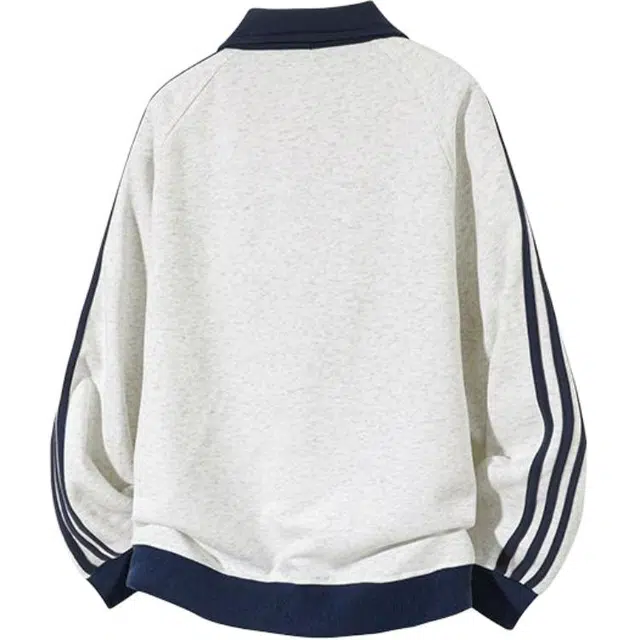 潮人榜 美式高街三条杠设计感运动百搭潮牌宽松休闲大码加厚卫衣垂感慵懒外套夹克 男女同款