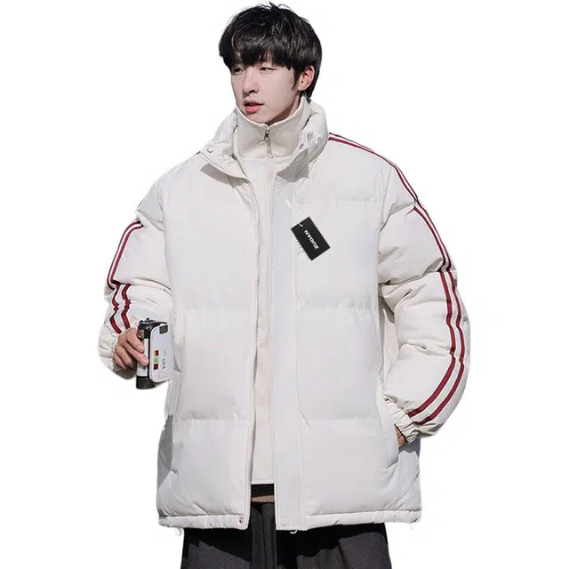 左岸 立领棉衣男秋冬季加厚保暖防寒服棉袄潮牌面包服冬装外套假两件撞色条纹棉服 男款