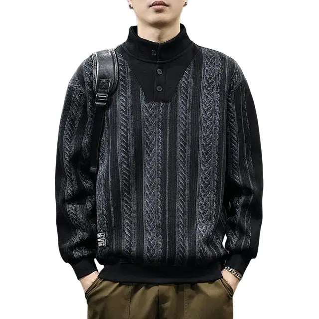 前进牛 秋季美式经典复古潮牌中性风立领纹理感潮流宽松休闲户外百搭卫衣 男款