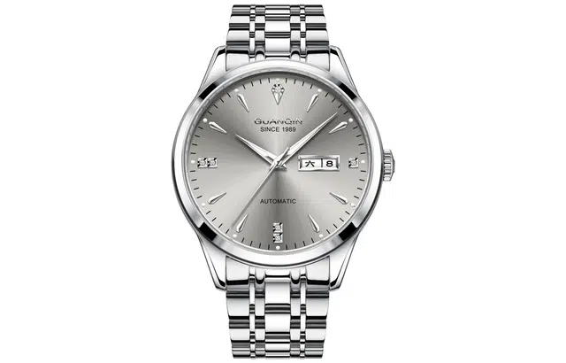 冠琴 高颜值时尚国潮双日历手表男款 自动机械机芯 精钢表带 国表 男表 彩色表盘 高档礼盒腕表