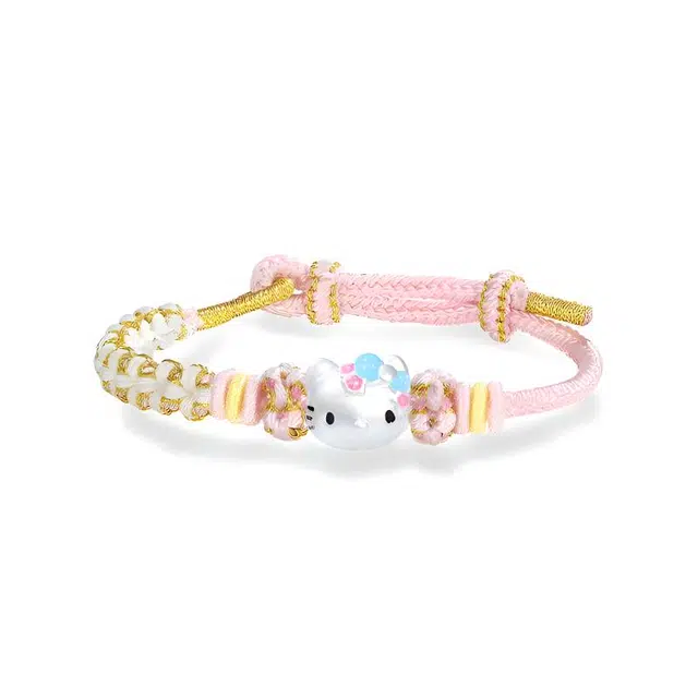 【足银999|招财暴富】 京华录 甜美少女心气质百搭显白桃花手链 萌宠猫咪可调节吸金纳福精致轻奢高级感 手工编织绳 纯银手绳 女款