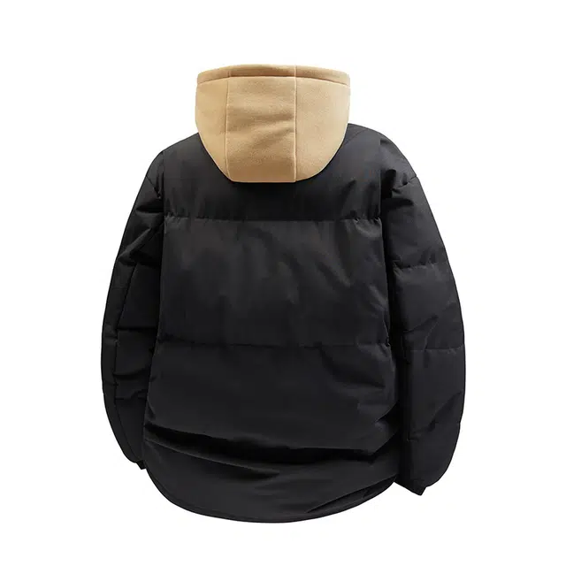 棉基因 冬季设计感撞色连帽假两件优质棉棒球服保暖高个小个子日系男简约潮流夹棉袄子美式高街工装青少年职场通勤学院棉衣外套 男女同款