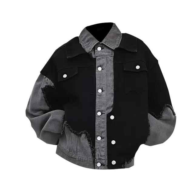 一碗士多 假两件撕裂拼接破裂美式复古高街时尚流行痞帅个性高级设计日常通勤宽松舒适百搭不挑人夹克 男女同款