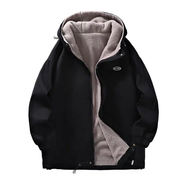 棉基因 冬季连帽羊羔绒双色优质棉棒球服保暖高个小个子日系男简约潮流夹棉袄子美式高街工装风青少年职场通勤学院风棉衣外套 男女同款