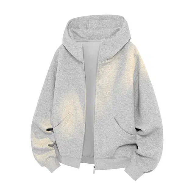 加荣 美式设计感连帽秋季潮牌纯色宽松慵懒风痞帅休闲百搭开衫高级卫衣 男女同款