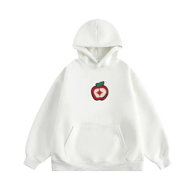 范索米 趣味苹果 街头简约时尚百搭日常休闲连帽卫衣情侣 男女同款