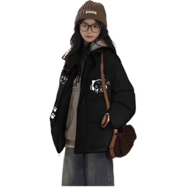 纤丝鸟 日系可爱软萌简约保暖舒适立领衣宽松慵懒面包棉服 女款