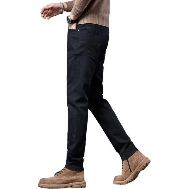 潮人榜 秋冬季美式潮牌痞帅修身小直筒男士黑色长裤子潮流百搭休闲弹力显高显瘦通勤轻商务高端牛仔裤 男款