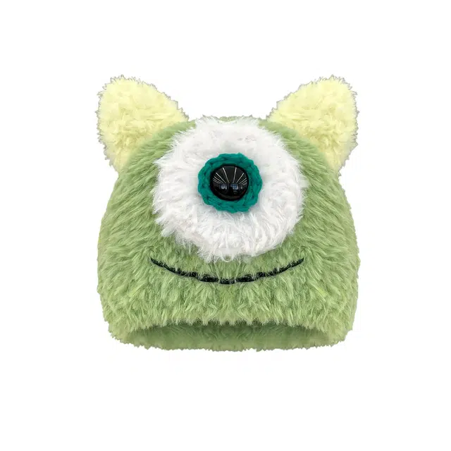 钓鱼熊 可爱卡通独眼怪兽套头帽子秋冬保暖百搭显脸小遮阳帽护耳帽 毛绒 绒线帽 男女同款情侣款