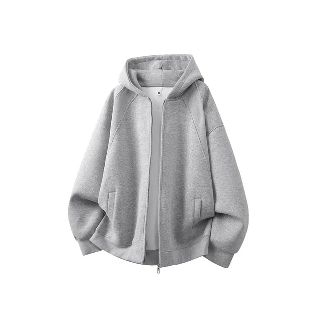 顶峰保罗 复古美式肌理感纯色高级感拼接撞色宽松休闲上衣外套无性别主义舒适时尚简约百搭连帽开衫卫衣 男女同款