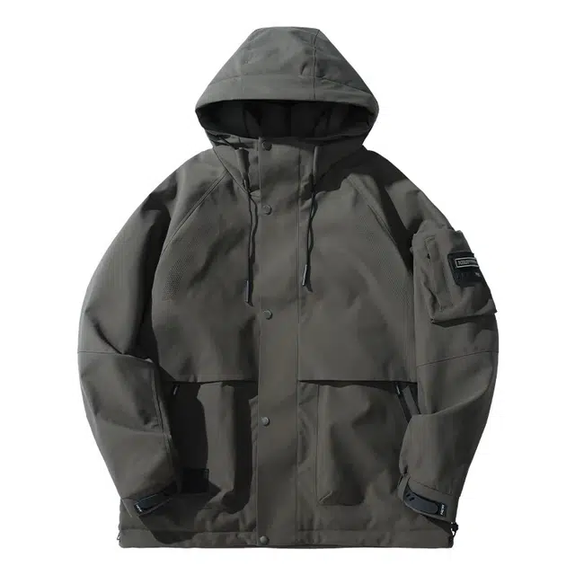 童先森 加厚防风男冬季美式户外潮牌工装夹克男士连帽外套羽绒服 男款