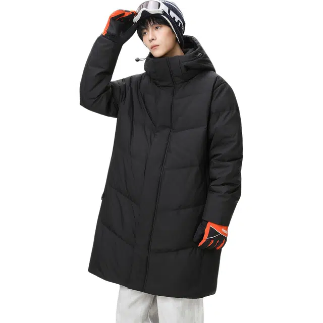 洋气先生 美式高街潮牌户外日常通勤纯色拉中长款工装无性别主义防风保暖连帽面包服简约潮流时尚百搭上衣外套羽绒服 男女同款