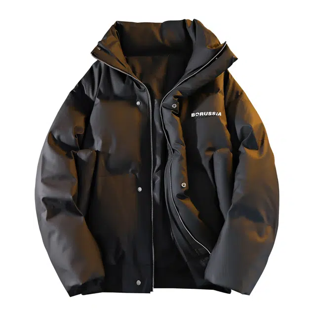 普鲁士多特蒙德 潮牌韩版高级休闲百搭短款皮棉衣简约立领面包服保暖冬季加厚舒适纯色高街外套棉服 男女同款