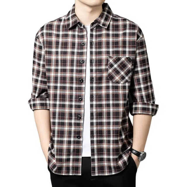 卡丹狄诺 复古磨毛格子男士春秋季宽松外穿长袖衬衣衬衫 男款