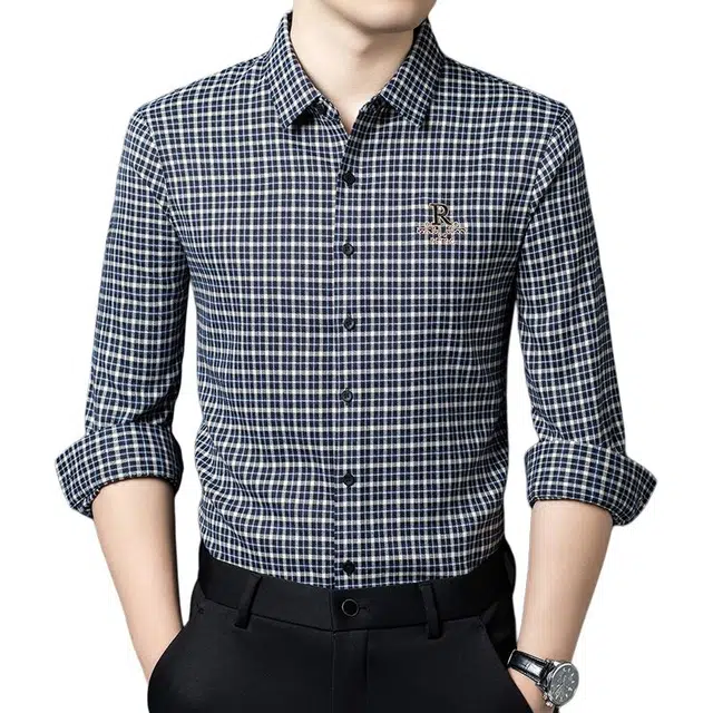 卡丹狄诺 双面磨毛格纹男宽松休闲长袖衬衣外套衬衫 男款