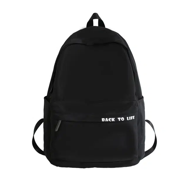 揽月 简约纯色大容量轻便旅行百搭 尼龙 书包双肩包 常规 男女同款情侣款 黑色