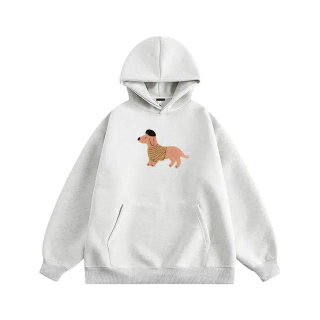 范索米 学院风卡通腊肠小狗宽松慵懒休闲连帽卫衣 男女同款