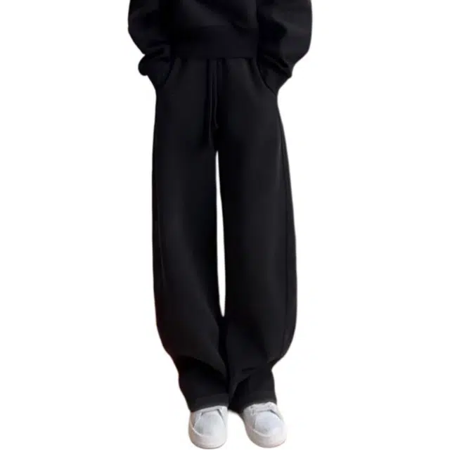 囍鱼少女 纯色宽松适中高腰休闲裤 女款