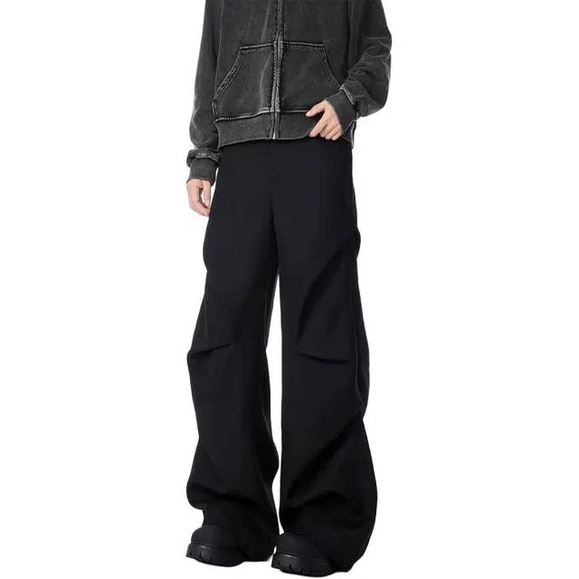 拓菲 垂感纯色男港风潮流宽松拼接直筒裤日系简约百搭休闲运动长裤西装裤 男女同款