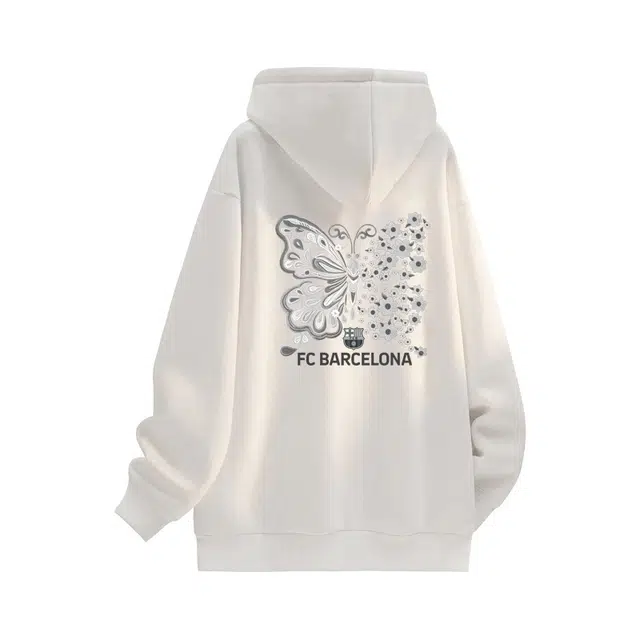 巴塞罗那足球俱乐部 美式学院风时尚高街简约纯色宽松百搭休闲日常通勤套头连帽卫衣 男女同款