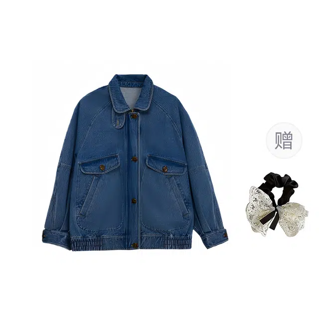 涂诗菲 韩版复古潮流高街时尚休闲宽松百搭通勤高级感简约显瘦做旧长袖牛仔外套 女款