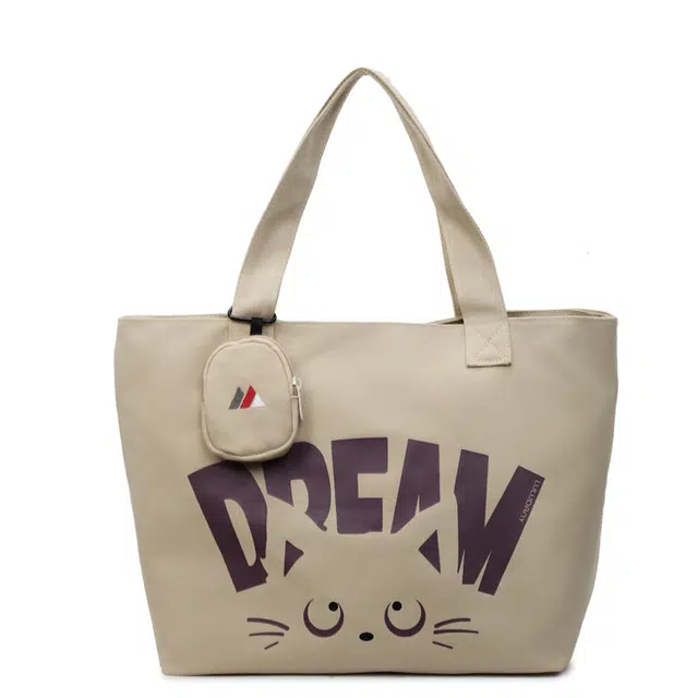 伊曼家 通勤时尚简约字母印花设计 帆布 托特包单肩包 女款 卡其色/焦糖色/米灰色/黑茶色