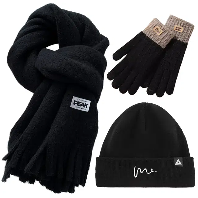 匹克 秋冬出行防风御寒柔软舒适亲肤加厚保暖帽保暖手套三件套 聚酯纤维 绒线围巾 男女同款情侣款
