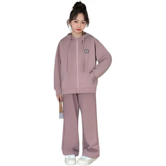 黑恐龙休闲运动套装 洋气时髦中大童连帽外套阔腿裤两件套