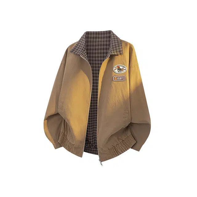 假日伯爵 早秋长袖男装痞帅气质小众两面穿设计学生流行简约慵懒文艺宽松休闲外套夹克 男女同款