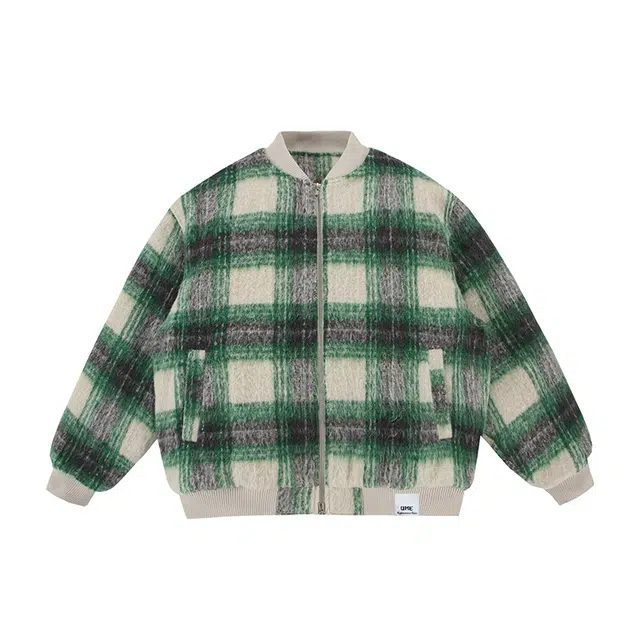 【dme】 美式复古街头棒球服冬季外套夹棉加厚格子百搭时尚潮流棉服 男女同款