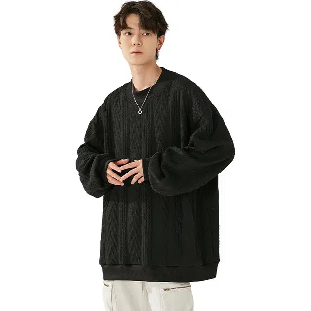 洋气先生 美式复古休闲时尚潮流高街百搭学院风简约纯色基础款日常通勤运动潮牌透气舒适柔软慵懒氛围感提花园领套头卫衣 男女同款