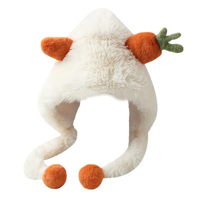 艾佳微 【童趣天真】可爱胡萝卜毛茸茸显脸小保暖加厚抗寒护耳帽 腈纶 绒线帽 男女同款情侣款