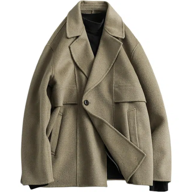 宫奴 日系复古潮牌手工双面呢休闲西装领毛呢大衣 男女同款