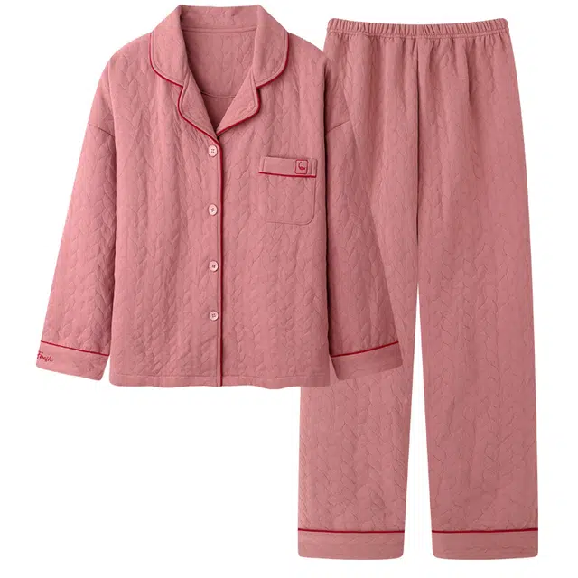 宫蝶 简约风长袖空气棉开衫夹层宽松舒适家居服可外穿睡衣套装 男女同款