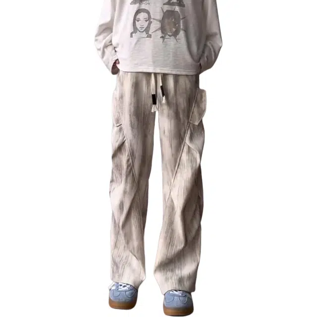 蛊惑 美式高街扎染工装裤秋季设计感宽松直筒伞兵休闲裤 男女同款