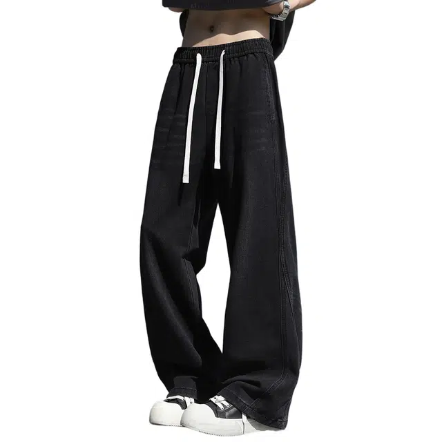 棉基因 复古美式高街运动宽松舒适直筒休闲通勤百搭垂感户外出行简约抽绳系带牛仔裤 男女同款