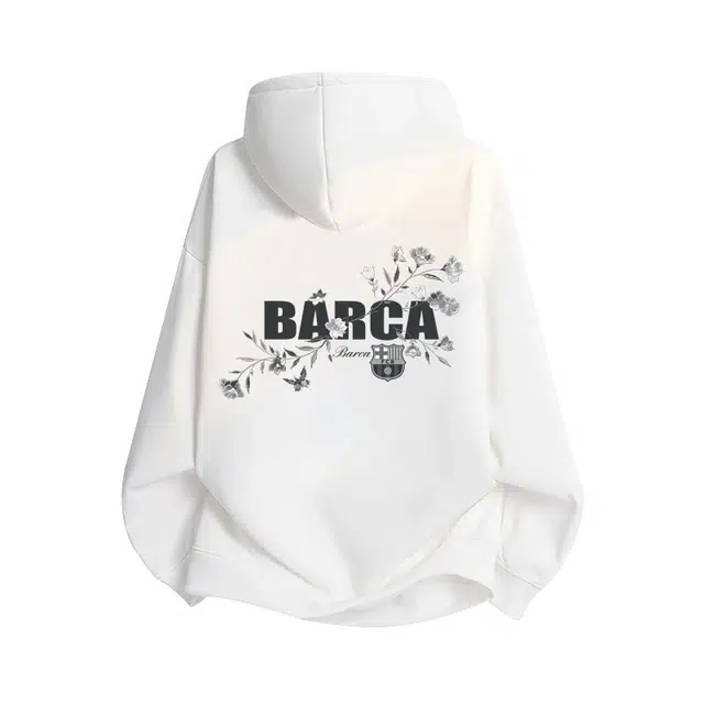 巴塞罗那足球俱乐部 复古高街时尚简约纯色宽松百搭休闲日常通勤套头连帽卫衣 男女同款