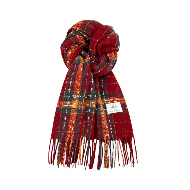 恩僾德 韩系浆果星星格纹高颜值小众保暖百搭氛围感 聚酯纤维 绒线围巾 男女同款情侣款