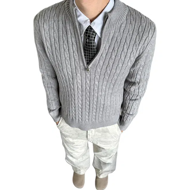 蛊惑 美式复古轻熟风麻花纹半拉链毛衣慵懒风松弛感打底内搭针织衫 男女同款