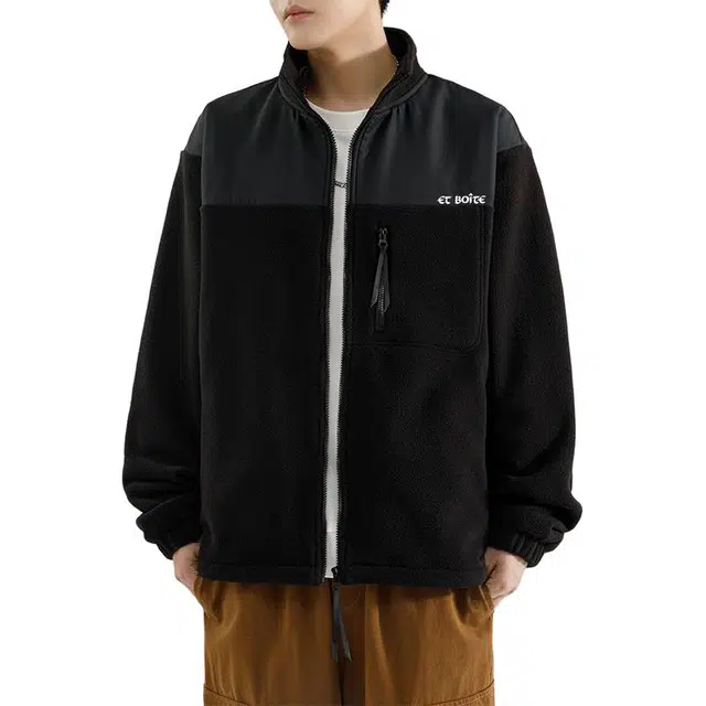 法文箱子 春秋美式双面摇粒绒外套加绒潮流拼色百搭夹克 男款