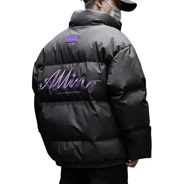 童先森 立领白鸭绒男冬季潮牌保暖加厚面包服字母刺绣情侣外套羽绒服 男款