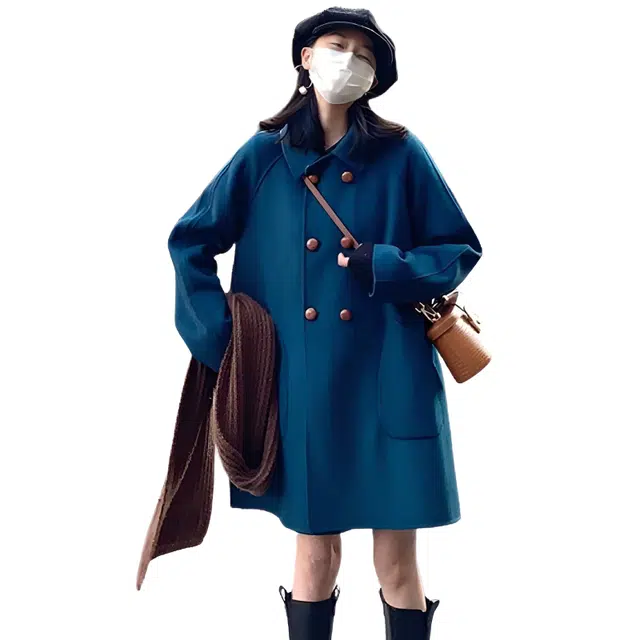 荟萃阁 翻领双排扣毛呢外套女秋冬季气质休闲显瘦减龄中长款呢子大衣 女款