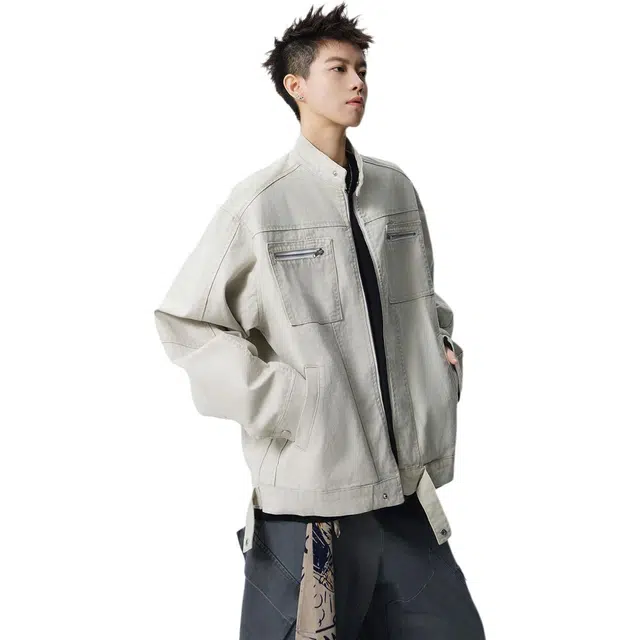 宝米卡 美式街头多口袋哈灵顿男秋季潮牌青少年水洗帆布工装外套夹克 男女同款