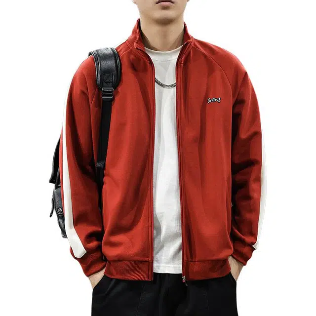 前进牛 美式经典复古潮牌学院风拼色条纹立领运动秋季潮流休闲户外百搭宽松拉链卫衣 男款