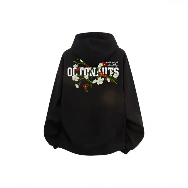 海底小纵队 美式高街嘻哈品牌字母绣花花卉印花宽松落肩上衣时尚休闲长袖潮牌运动舒适学院风学生百搭简约连帽无绳国潮卫衣 男女同款