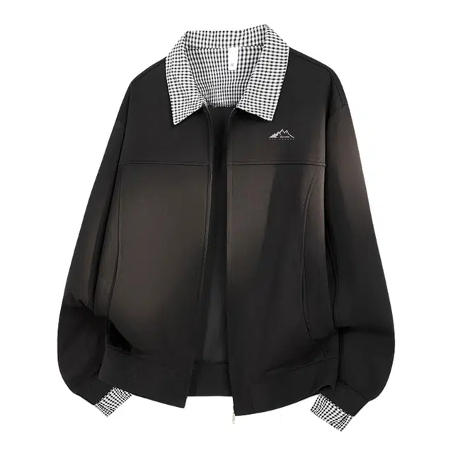 赛琪 学院风格子衬衫领拼接设计感开衫通勤字母印花美式百搭纯色长袖拉链卫衣外套 男女同款